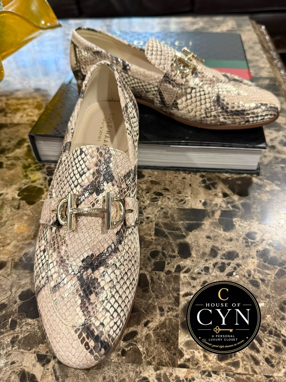 Cole Haan Snake Print Leather Horsebit Loafers 8B, W20818